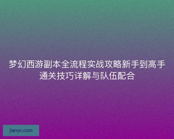 梦幻西游副本全流程实战攻略新手到高手通关技巧详解与队伍配合